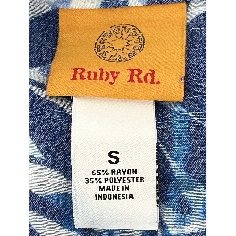 Ruby Rd Pleated Button Up Blouse Top Womens Sz Small Blue Leaf Romantic - Picture 5 of 12